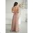 Elegantes, glitzerndes Partykleid mit geometrischem Ausschnitt und Trägern für Damen (Größen 34-46) POLISH FASHION PMLBC24320-08 hnědá camel 36