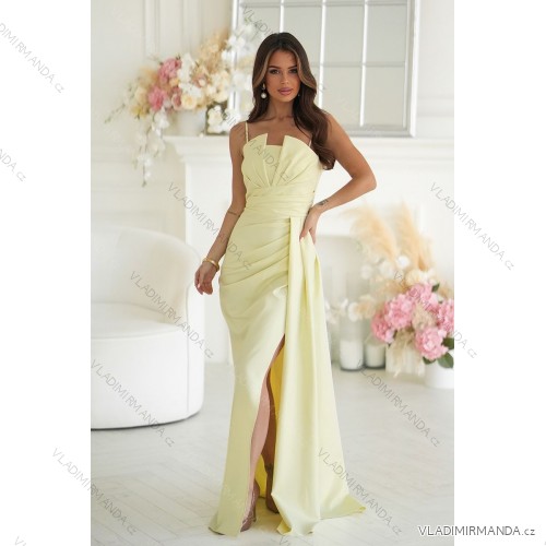 Elegantes, glitzerndes Partykleid mit geometrischem Ausschnitt und Trägern für Damen (Größen 34-46) POLISH FASHION PMLBC24320-20 žlutá 34