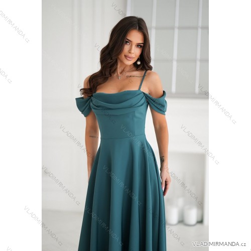 Elegantes, glitzerndes Partykleid mit geometrischem Ausschnitt und Trägern für Damen (Größen 34-46) POLISH FASHION PMLBC24320-20 blau 34