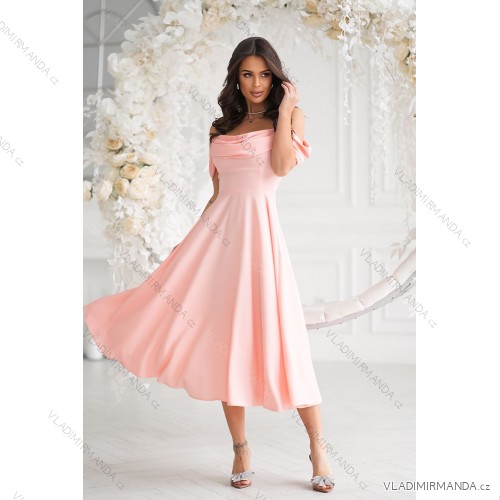 Elegantes, glitzerndes Partykleid mit geometrischem Ausschnitt und Trägern für Damen (Größen 34-46) POLISH FASHION PMLBC24320-20 růžová meruňková 38