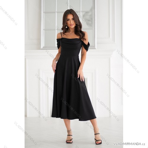 Elegantes, glitzerndes Partykleid mit geometrischem Ausschnitt und Trägern für Damen (Größen 34-46) POLISH FASHION PMLBC24320-20 schwarz 38