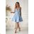 Elegantes, glitzerndes Partykleid mit geometrischem Ausschnitt und Trägern für Damen (Größen 34-46) POLISH FASHION PMLBC24320-20 blau 34