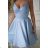 Elegantes, glitzerndes Partykleid mit geometrischem Ausschnitt und Trägern für Damen (Größen 34-46) POLISH FASHION PMLBC24320-20 blau 34