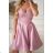 Elegantes, glitzerndes Partykleid mit geometrischem Ausschnitt und Trägern für Damen (Größen 34-46) POLISH FASHION PMLBC24320-20 pink 34