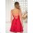 Elegantes, glitzerndes Partykleid mit geometrischem Ausschnitt und Trägern für Damen (Größen 34-46) POLISH FASHION PMLBC24320-20 rot 34