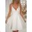 Elegantes, glitzerndes Partykleid mit geometrischem Ausschnitt und Trägern für Damen (Größen 34-46) POLISH FASHION PMLBC24320-20 weiß 42