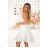 Elegantes, glitzerndes Partykleid mit geometrischem Ausschnitt und Trägern für Damen (Größen 34-46) POLISH FASHION PMLBC24320-20 weiß 42