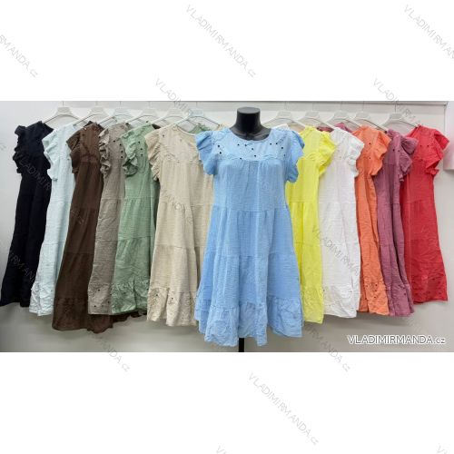 Langes, elegantes Sommerkleid mit Gürtel, kurzen Ärmeln, Damengröße Oversize (46/48/50, Einheitsgröße), italienische Mode, IM426175