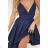 Elegantes, glitzerndes Partykleid mit geometrischem Ausschnitt und Trägern für Damen (Größen 34-46) POLISH FASHION PMLBC24320-20 dunkelblau 38