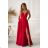 Elegantes, glitzerndes Partykleid mit geometrischem Ausschnitt und Trägern für Damen (Größen 34-46) POLISH FASHION PMLBC24320-20 rot 34