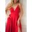 Elegantes, glitzerndes Partykleid mit geometrischem Ausschnitt und Trägern für Damen (Größen 34-46) POLISH FASHION PMLBC24320-20 rot 34