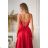 Elegantes, glitzerndes Partykleid mit geometrischem Ausschnitt und Trägern für Damen (Größen 34-46) POLISH FASHION PMLBC24320-20 rot 34