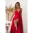 Elegantes, glitzerndes Partykleid mit geometrischem Ausschnitt und Trägern für Damen (Größen 34-46) POLISH FASHION PMLBC24320-20 rot 34