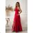 Elegantes, glitzerndes Partykleid mit geometrischem Ausschnitt und Trägern für Damen (Größen 34-46) POLISH FASHION PMLBC24320-20 rot 34