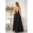 Elegantes, glitzerndes Partykleid mit geometrischem Ausschnitt und Trägern für Damen (Größen 34-46) POLISH FASHION PMLBC24320-20 schwarz 38