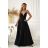 Elegantes, glitzerndes Partykleid mit geometrischem Ausschnitt und Trägern für Damen (Größen 34-46) POLISH FASHION PMLBC24320-20 schwarz 38