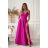 Elegantes, glitzerndes Partykleid mit geometrischem Ausschnitt und Trägern für Damen (Größen 34-46) POLISH FASHION PMLBC24320-20 růžová fuchsiová 44