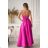 Elegantes, glitzerndes Partykleid mit geometrischem Ausschnitt und Trägern für Damen (Größen 34-46) POLISH FASHION PMLBC24320-20 růžová fuchsiová 44