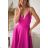 Elegantes, glitzerndes Partykleid mit geometrischem Ausschnitt und Trägern für Damen (Größen 34-46) POLISH FASHION PMLBC24320-20 růžová fuchsiová 44