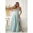 Elegantes, glitzerndes Partykleid mit geometrischem Ausschnitt und Trägern für Damen (Größen 34-46) POLISH FASHION PMLBC24320-20 zelená mintova 34