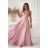 Elegantes, glitzerndes Partykleid mit geometrischem Ausschnitt und Trägern für Damen (Größen 34-46) POLISH FASHION PMLBC24320-20 pink 34