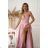 Elegantes, glitzerndes Partykleid mit geometrischem Ausschnitt und Trägern für Damen (Größen 34-46) POLISH FASHION PMLBC24320-20 pink 34