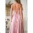 Elegantes, glitzerndes Partykleid mit geometrischem Ausschnitt und Trägern für Damen (Größen 34-46) POLISH FASHION PMLBC24320-20 pink 34