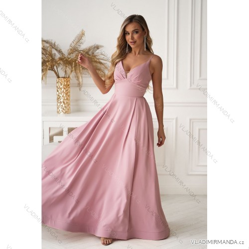 Elegantes, glitzerndes Partykleid mit geometrischem Ausschnitt und Trägern für Damen (Größen 34-46) POLISH FASHION PMLBC24320-20 pink 34