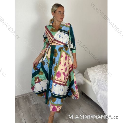 Kleid mit 3/4 Ärmeltasche für Damen (uni sl) ITALIAN Fashion IMWD20529 S / M / L blau