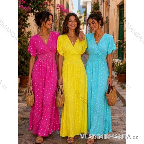 Langes, kurzärmeliges Kleid mit Polka-Dots für Damen (Einheitsgröße S/M/L) Italienische Mode IMWGM260012 S / M / L zelená mintova