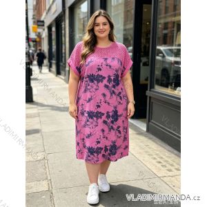 Langes, elegantes Sommerkleid mit Gürtel, kurzen Ärmeln, Damengröße Oversize (46/48/50, Einheitsgröße), italienische Mode, IM426175