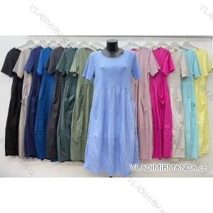 Langes, elegantes Sommerkleid mit Gürtel, kurzen Ärmeln, Damengröße Oversize (46/48/50, Einheitsgröße), italienische Mode, IM426175