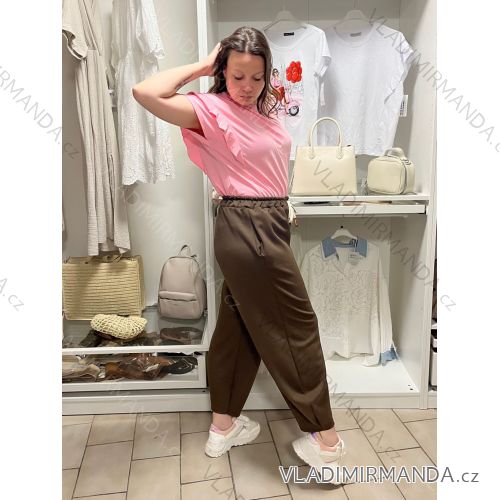 Lange Sommerhose für Damen mit Gürtel (Einheitsgröße S/M) ITALIAN FASHION IMD24080 44/46/48 dunkelbraun