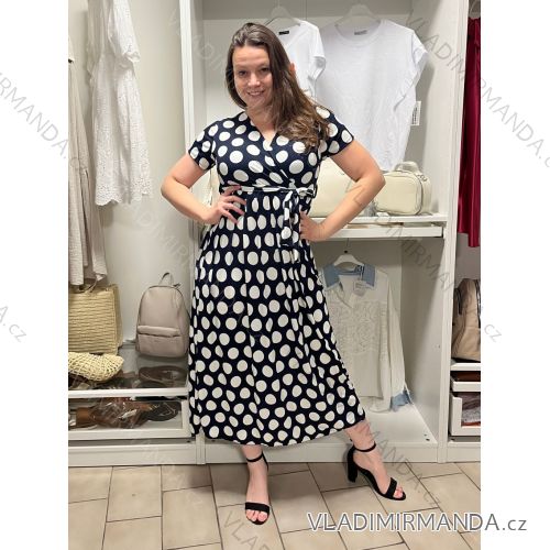 Langes Sommerkleid mit kurzen Ärmeln für Damen (Einheitsgröße S/M) ITALIAN FASHION IM323101 S / M / L dunkelblau