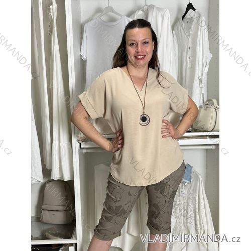Klassisches Kurzarmkleid Damen (uni s-l) ITALIENISCHES MODA IMC20206  beige