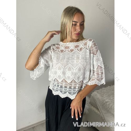 Kurzarmhemd Kleid Kleid (uni L-2XL) ITALIENISCH MODA IMS20002 S / M / L weiß