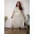 Langes, elegantes Sommerkleid mit Gürtel, kurzen Ärmeln, Damengröße Oversize (46/48/50, Einheitsgröße), italienische Mode, IM426175 44/46/48 beige