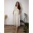 Langes, elegantes Sommerkleid mit Gürtel, kurzen Ärmeln, Damengröße Oversize (46/48/50, Einheitsgröße), italienische Mode, IM426175 44/46/48 beige
