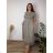 Langes, elegantes Sommerkleid mit Gürtel, kurzen Ärmeln, Damengröße Oversize (46/48/50, Einheitsgröße), italienische Mode, IM426175 44/46/48 beige