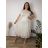 Langes, elegantes Sommerkleid mit Gürtel, kurzen Ärmeln, Damengröße Oversize (46/48/50, Einheitsgröße), italienische Mode, IM426175 44/46/48 beige
