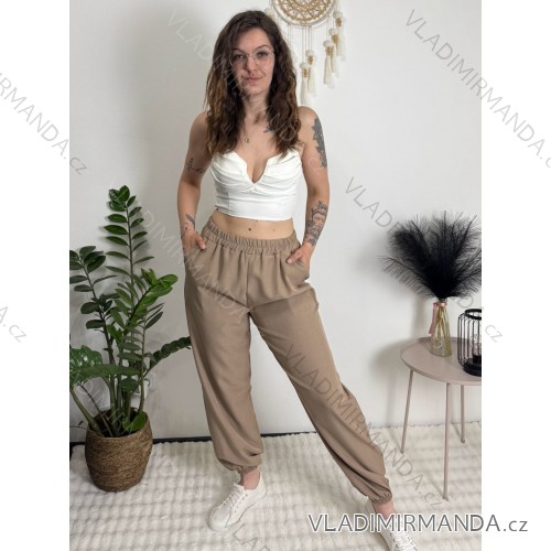 Elegante, lange Jogginghose für Damen (Einheitsgröße S/M/L) ITALIAN FASHION IMD23634 hellbraun S / M / L