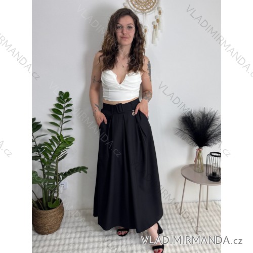 Damen-Langfaltenrock (Einheitsgröße S/M/L) ITALIENISCHE MODE IM426033 schwarz S / M / L
