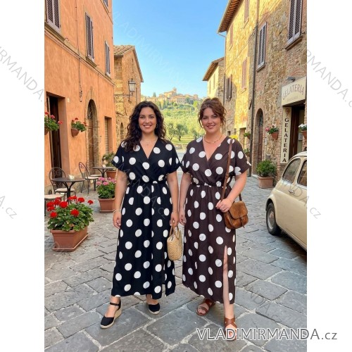 Langes, kurzärmeliges Kleid mit Polka-Dots für Damen (Einheitsgröße S/M/L) Italienische Mode IMWGM2600026/DUR L / XL-2XL / 3XL schwarz