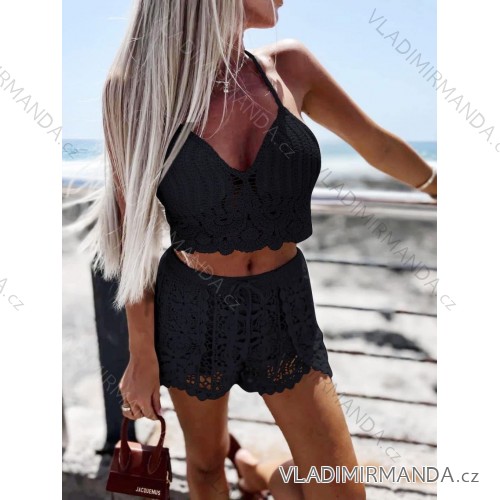 Sommerliches Spitzen-Crop-Top und Shorts-Set für Damen (XS/S/M ONE SIZE) ITALIAN FASHION IMD25028 XS/S/M schwarz
