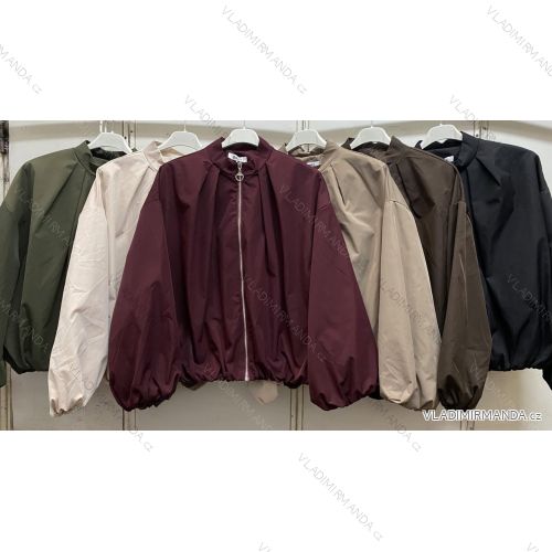 Damen-Bomberjacke mit langen Ärmeln und Reißverschluss, Oversize (42/46/48, Einheitsgröße), italienische Mode, IMC260234