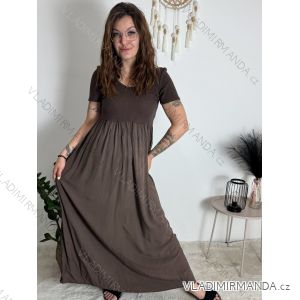 Langes Sommerkleid mit gerippten Kurzarm für Damen (XS/S/M/L EINHEITSGRÖSSE) ITALIAN FASHION IMSM25128