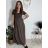 Langes Sommerkleid mit gerippten Kurzarm für Damen (XS/S/M/L EINHEITSGRÖSSE) ITALIAN FASHION IMSM25128