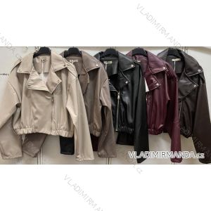 Damen-Lederjacke mit langen Ärmeln und Reißverschluss (Einheitsgröße 40/42/44) ITALIENISCHE MODE IMC260278