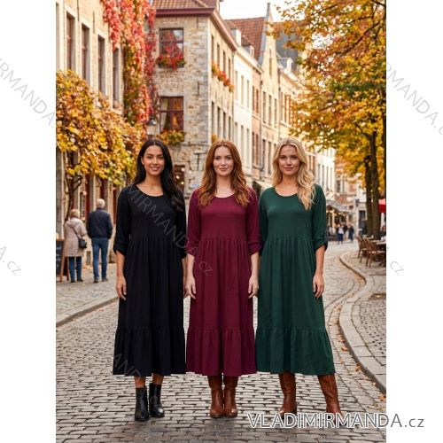 Baumwollkleid mit 3/4-Ärmeln, Damen-Oversize (44/46/48, Einheitsgröße), italienische Mode, IM4260301