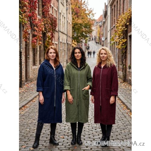 Damen-Langjacke, lange Ärmel, mit Reißverschluss, Oversize (48/50/52, Einheitsgröße) ITALIENISCHE MODE IM4260302